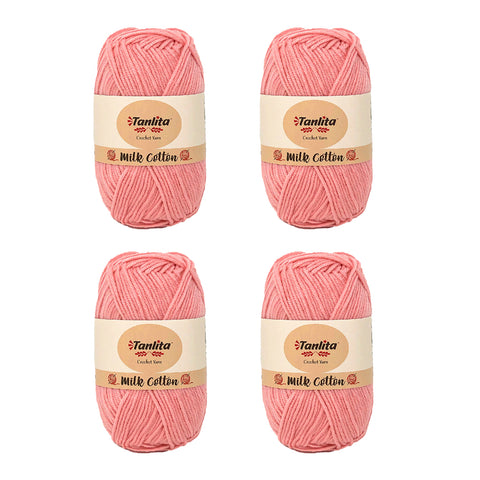 4 Roll Milk Cotton Crochet Yarn 200g, 440 Yards (02 Light Pink)