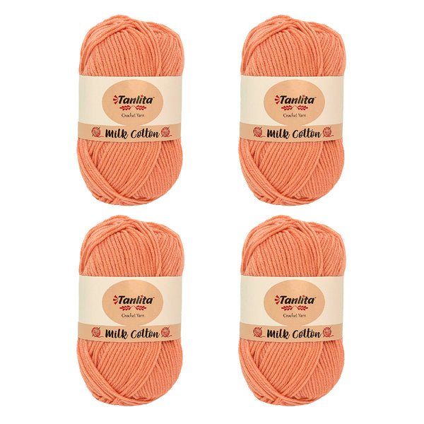 4 Roll Milk Cotton Crochet Yarn 200g, 440 Yards (03 Peach)