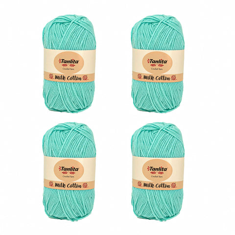 4 Roll Milk Cotton Crochet Yarn 200g, 440 Yards (05 Cyan)