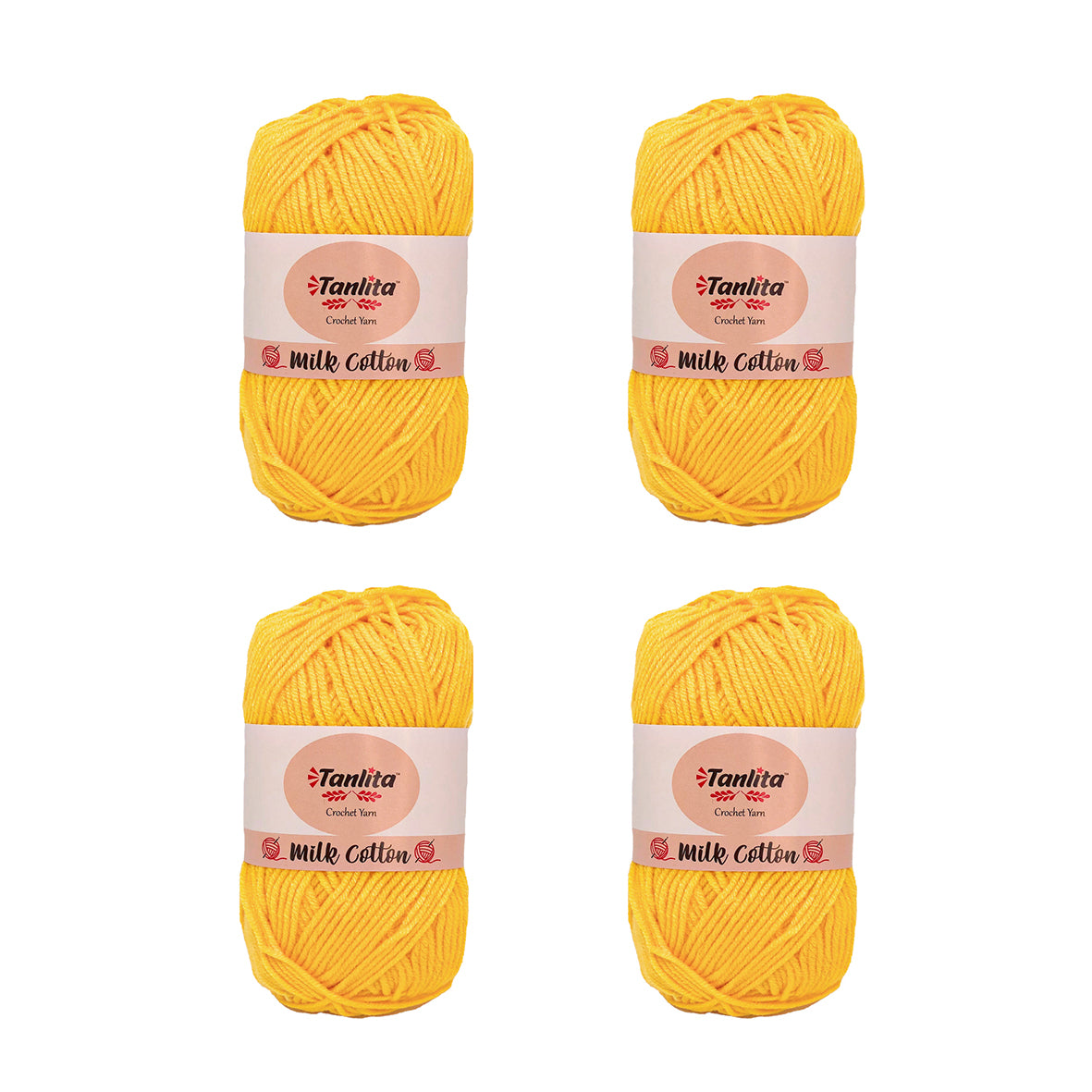 4 Roll Milk Cotton Crochet Yarn 200g, 440 Yards (09 Yolk)