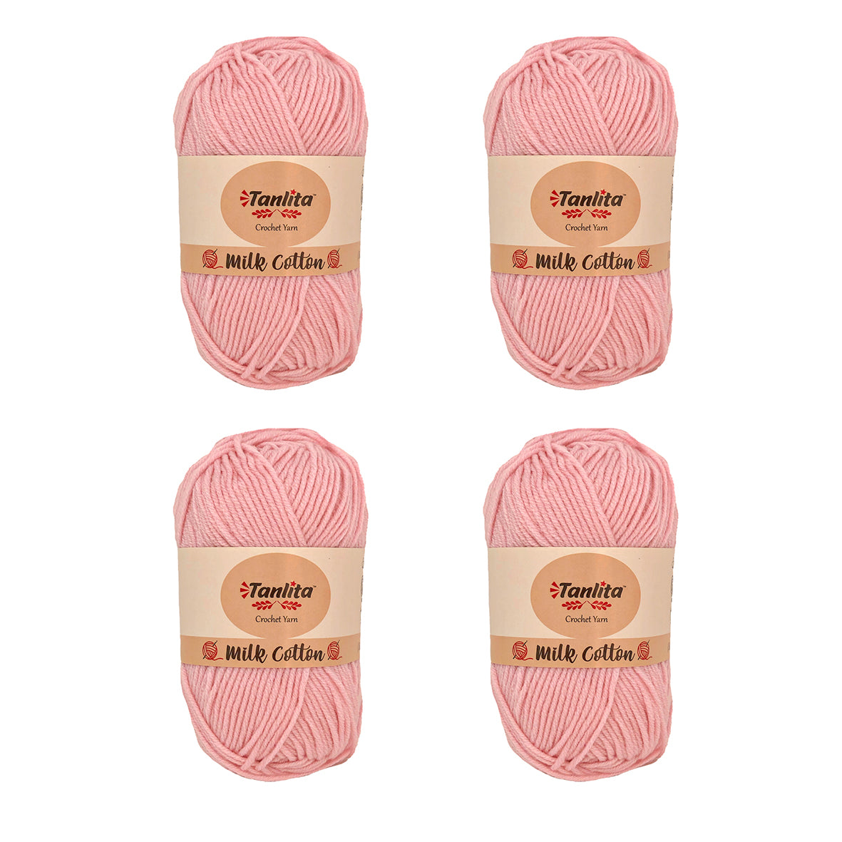 4 Roll Milk Cotton Crochet Yarn 200g, 440 Yards (10 Baby Pink)