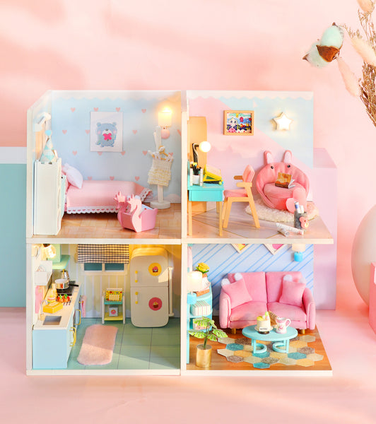 Miniature Modern DIY Dollhouse Kit, with LED, Dust Cover, Collectible Dollhouse (S2007)
