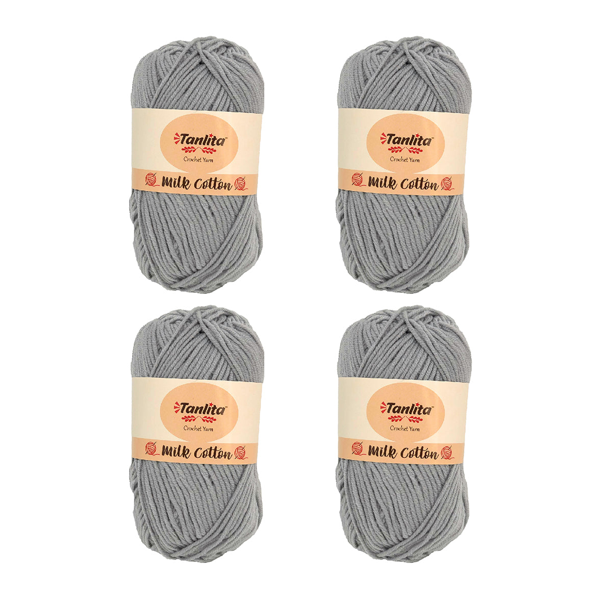 4 Roll Milk Cotton Crochet Yarn 200g, 440 Yards (11 Light Gray)
