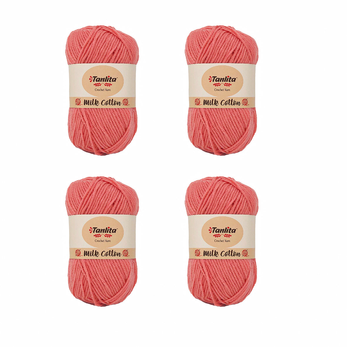 4 Roll Milk Cotton Crochet Yarn 200g, 440 Yards (12 Salmon Pink)