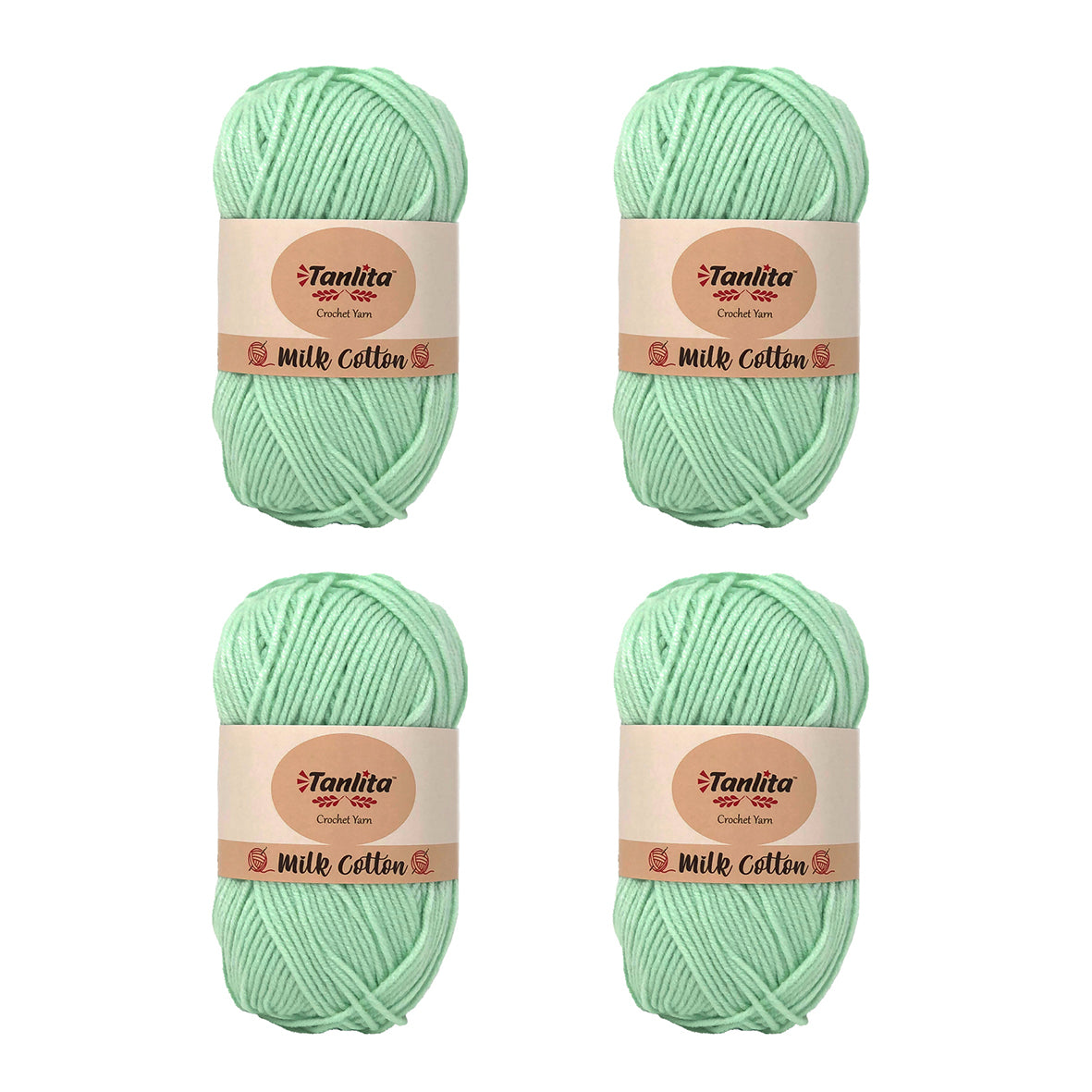 4 Roll Milk Cotton Crochet Yarn 200g, 440 Yards (15 Water Green)