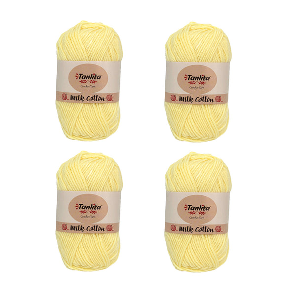 4 Roll Milk Cotton Crochet Yarn 200g, 440 Yards (16 Light Yellow)