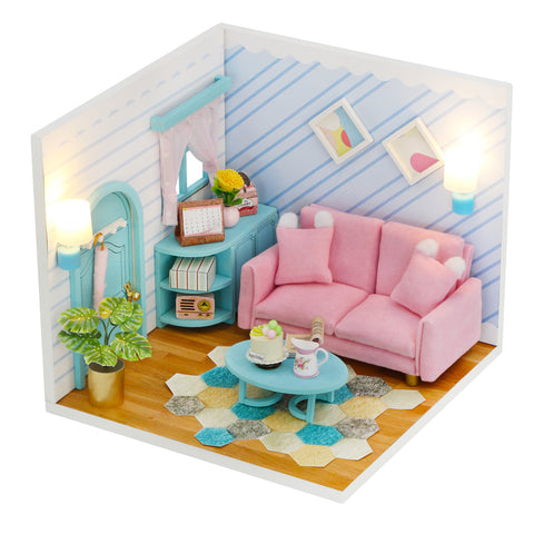 Miniature Modern DIY Dollhouse Kit, with LED, Dust Cover, Collectible Dollhouse (S2004)
