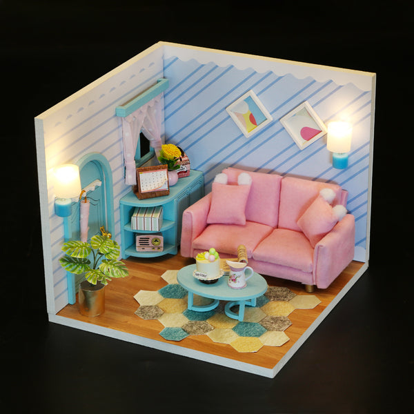 Miniature Modern DIY Dollhouse Kit, with LED, Dust Cover, Collectible Dollhouse (S2004)