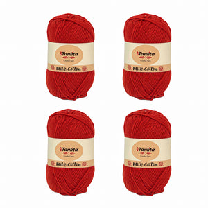 4 Roll Milk Cotton Crochet Yarn 200g, 440 Yards (20 Vermilion)