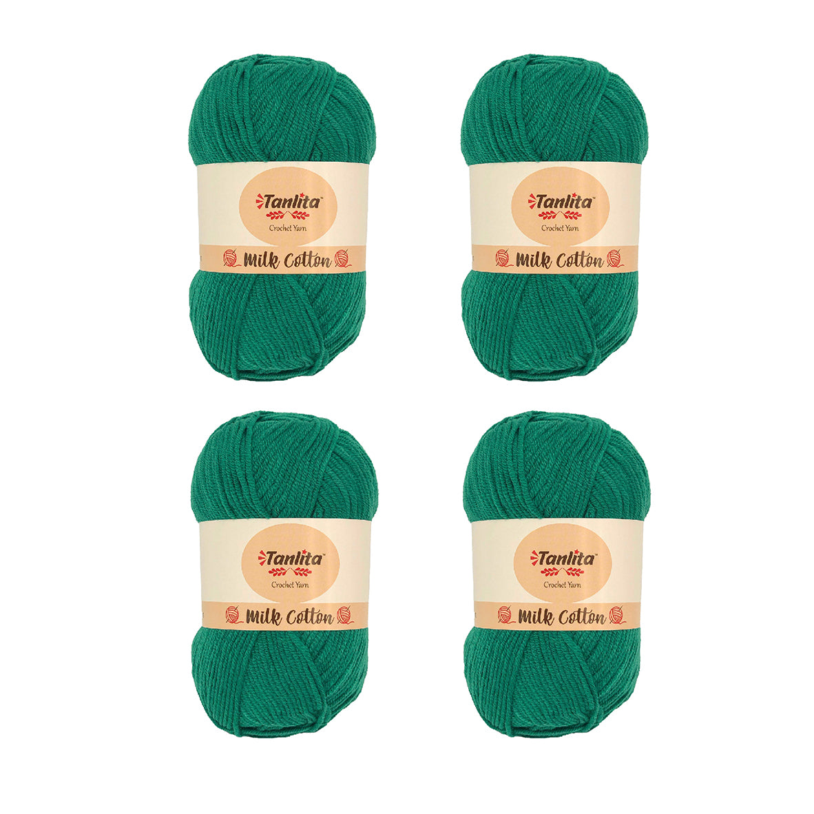 4 Roll Milk Cotton Crochet Yarn 200g, 440 Yards (22 Emerald Green)