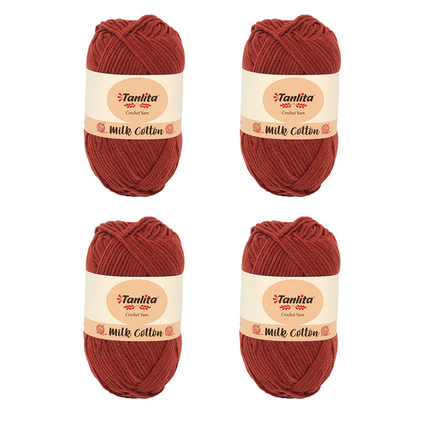 4 Roll Milk Cotton Crochet Yarn 200g, 440 Yards (24  Roman Red)