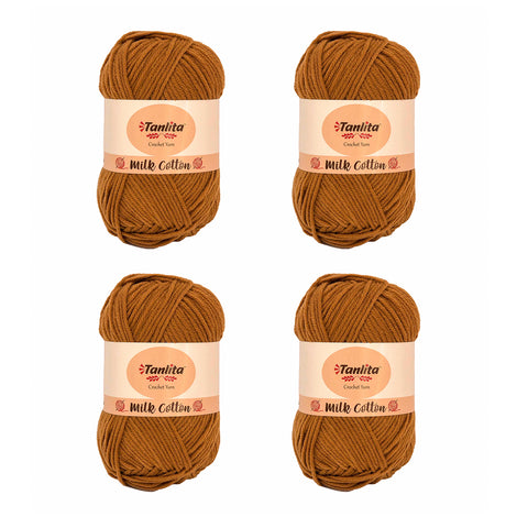 4 Roll Milk Cotton Crochet Yarn 200g, 440 Yards (26 Brown)