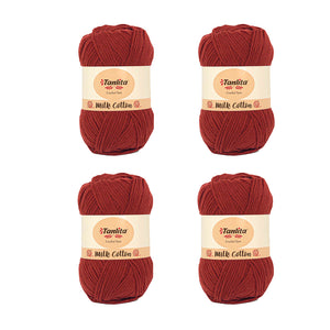 4 Roll Milk Cotton Crochet Yarn 200g, 440 Yards (29 Deep Roman Red