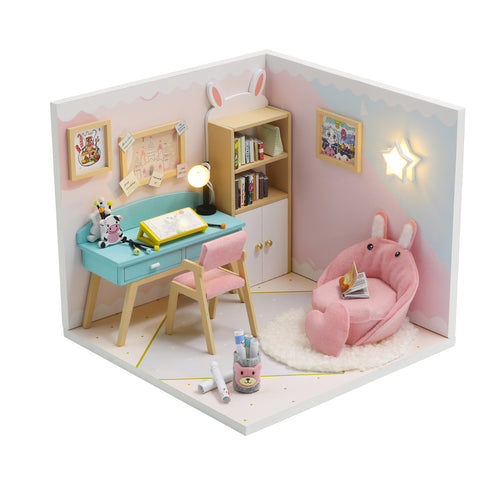 Miniature Modern DIY Dollhouse Kit, with LED, Dust Cover, Collectible Dollhouse (S2006)