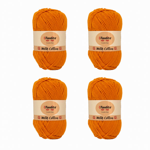 4 Roll Milk Cotton Crochet Yarn 200g, 440 Yards (30 Orange)