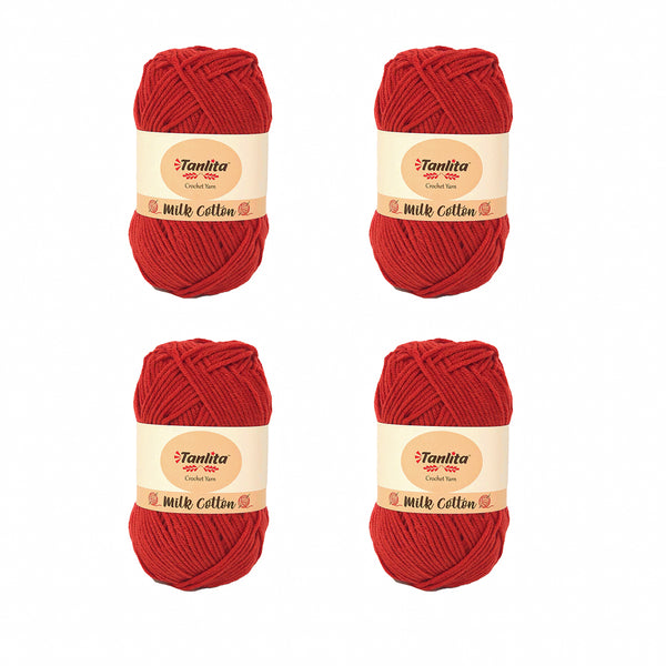 4 Roll Milk Cotton Crochet Yarn 200g, 440 Yards (31 Coral Red)