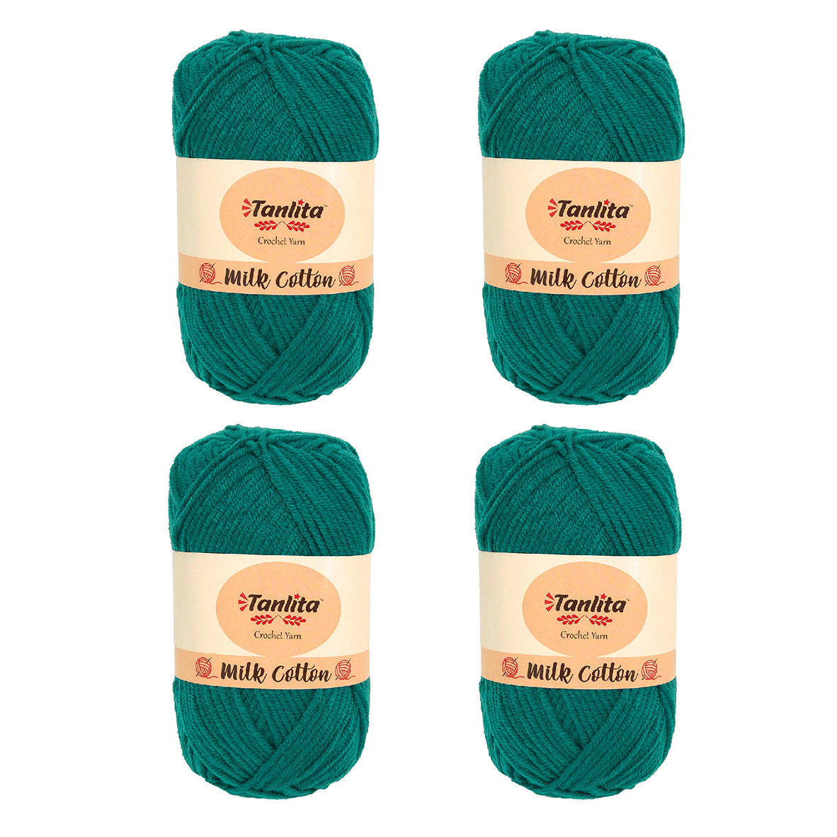 4 Roll Milk Cotton Crochet Yarn 200g, 440 Yards (33 Dark Cyan)