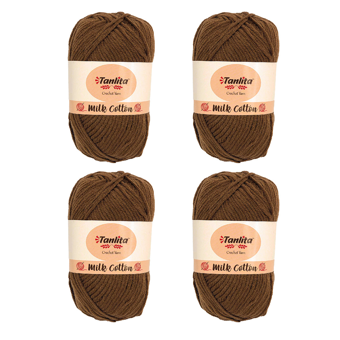 4 Roll Milk Cotton Crochet Yarn 200g, 440 Yards (34 Coffee)