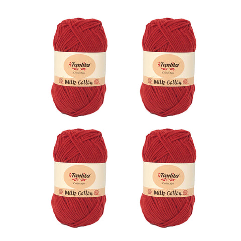 4 Roll Milk Cotton Crochet Yarn 200g, 440 Yards (35 Crimson)