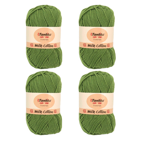 4 Roll Milk Cotton Crochet Yarn 200g, 440 Yards (37 Grass Green)