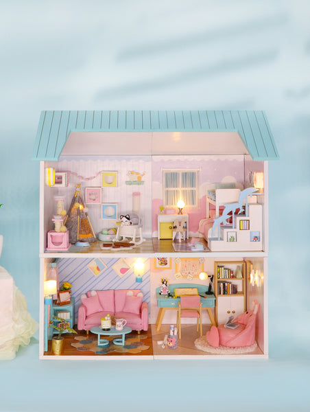 Miniature Modern DIY Dollhouse Kit, with LED, Dust Cover, Collectible Dollhouse (S2003)