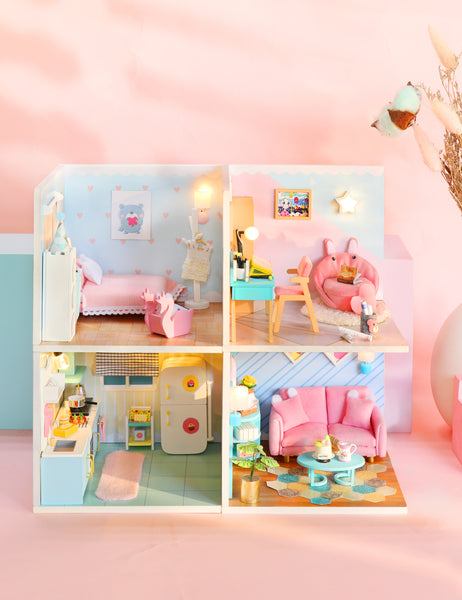 Miniature Modern DIY Dollhouse Kit, with LED, Dust Cover, Collectible Dollhouse (S2010)
