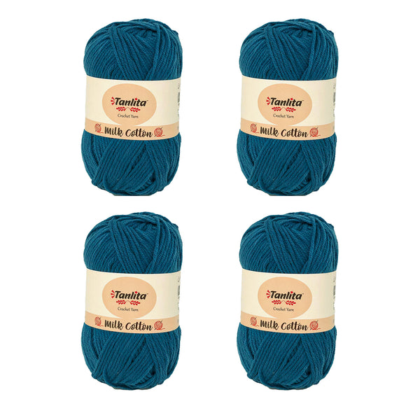 4 Roll Milk Cotton Crochet Yarn 200g, 440 Yards (42 Peacock Blue)
