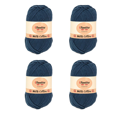 4 Roll Milk Cotton Crochet Yarn 200g, 440 Yards (44 Navy)