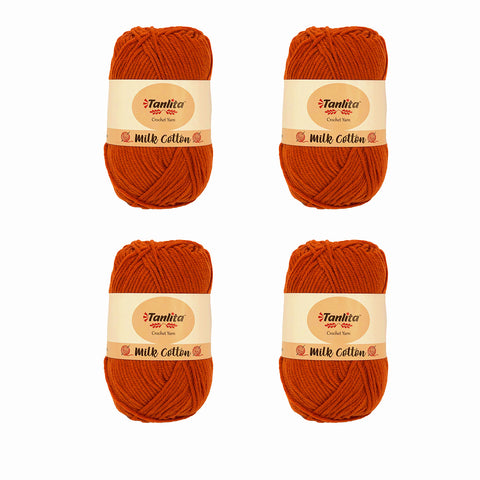 4 Roll Milk Cotton Crochet Yarn 200g, 440 Yards (45 Orange Red)