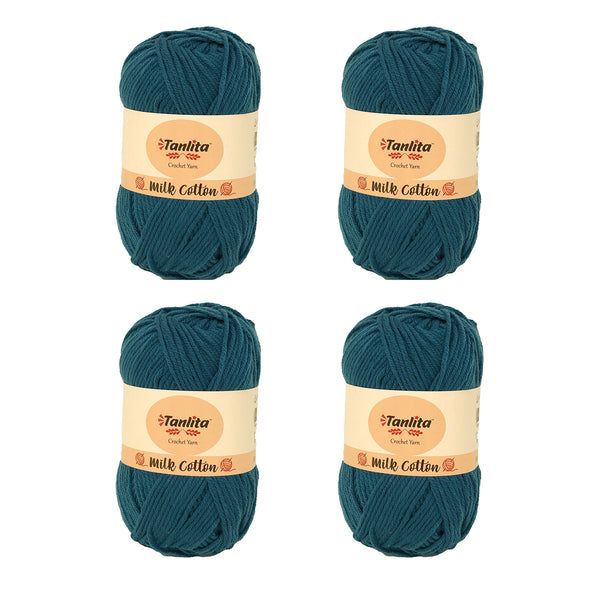 4 Roll Milk Cotton Crochet Yarn 200g, 440 Yards (46 Jazz Blue)