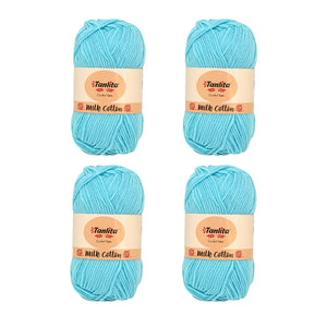 4 Roll Milk Cotton Crochet Yarn 200g, 440 Yards (47 Sky Blue)