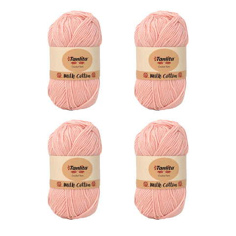 4 Roll Milk Cotton Crochet Yarn 200g, 440 Yards (49 Powder Pink)