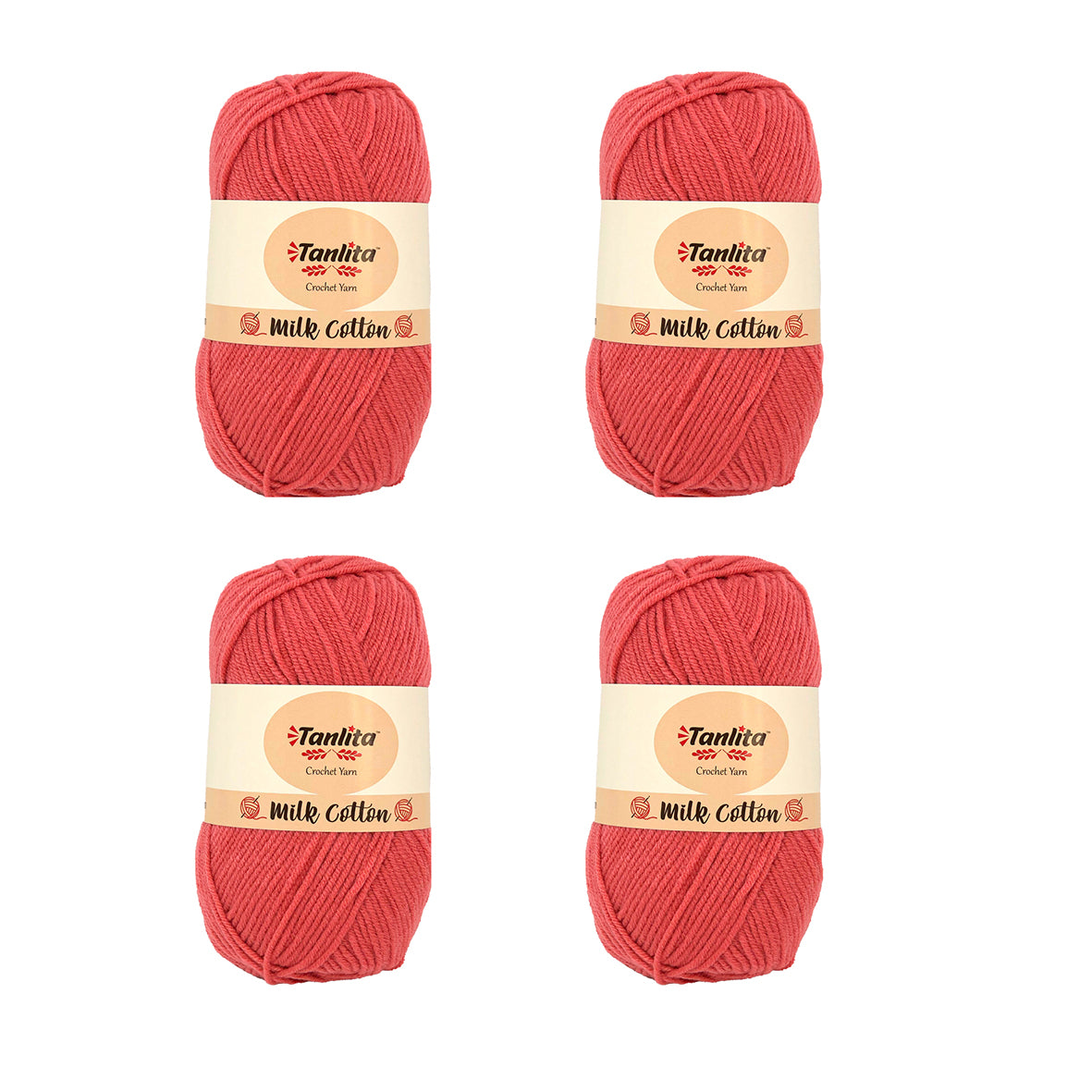 4 Roll Milk Cotton Crochet Yarn 200g, 440 Yards (50 Watermelon)