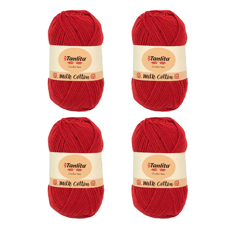 4 Roll Milk Cotton Crochet Yarn 200g, 440 Yards (51 Red)
