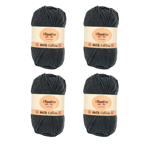 4 Roll Milk Cotton Crochet Yarn 200g, 440 Yards (52 dark Gray)