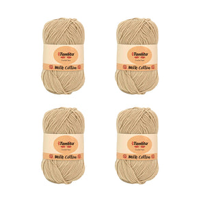 4 Roll Milk Cotton Crochet Yarn 200g, 440 Yards (53 Beige)