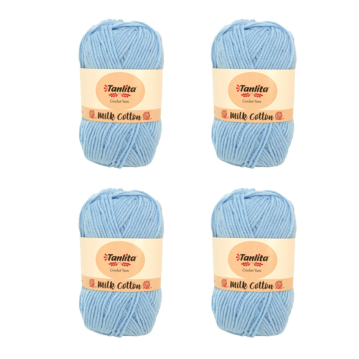 4 Roll Milk Cotton Crochet Yarn 200g, 440 Yards (54 Aqua Blue)