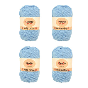 4 Roll Milk Cotton Crochet Yarn 200g, 440 Yards (54 Aqua Blue)