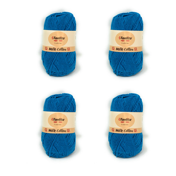 4 Roll Milk Cotton Crochet Yarn 200g, 440 Yards (55 Blue)