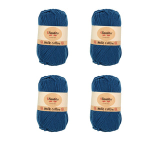 4 Roll Milk Cotton Crochet Yarn 200g, 440 Yards (57 Deep Blue)