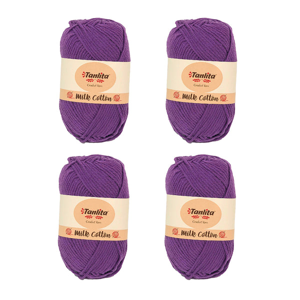 4 Roll Milk Cotton Crochet Yarn 200g, 440 Yards (62 Deep Purple)
