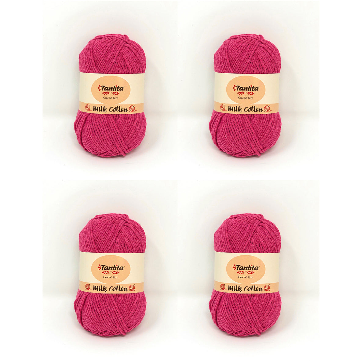 4 Roll Milk Cotton Crochet Yarn 200g, 440 Yards (63 Sunset Pink)