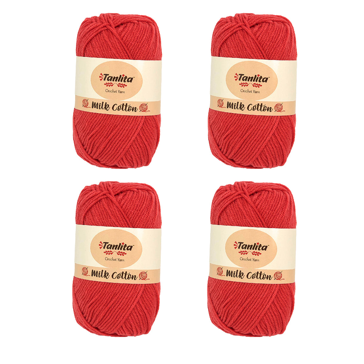 4 Roll Milk Cotton Crochet Yarn 200g, 440 Yards (65 Deep Watermelon)