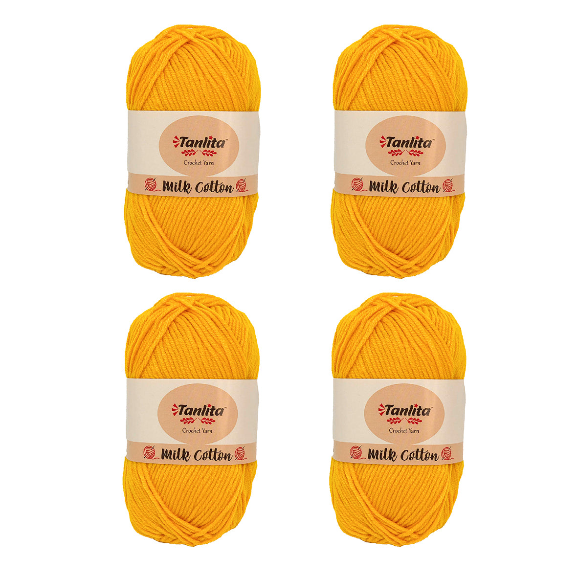 4 Roll Milk Cotton Crochet Yarn 200g, 440 Yards (67 Golden Yellow)