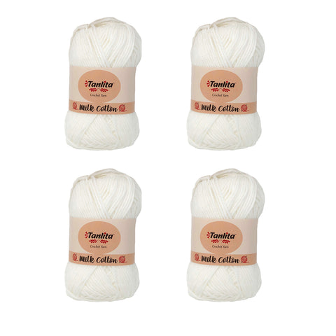 4 Roll Milk Cotton Crochet Yarn 200g, 440 Yards (68 Bleach White)