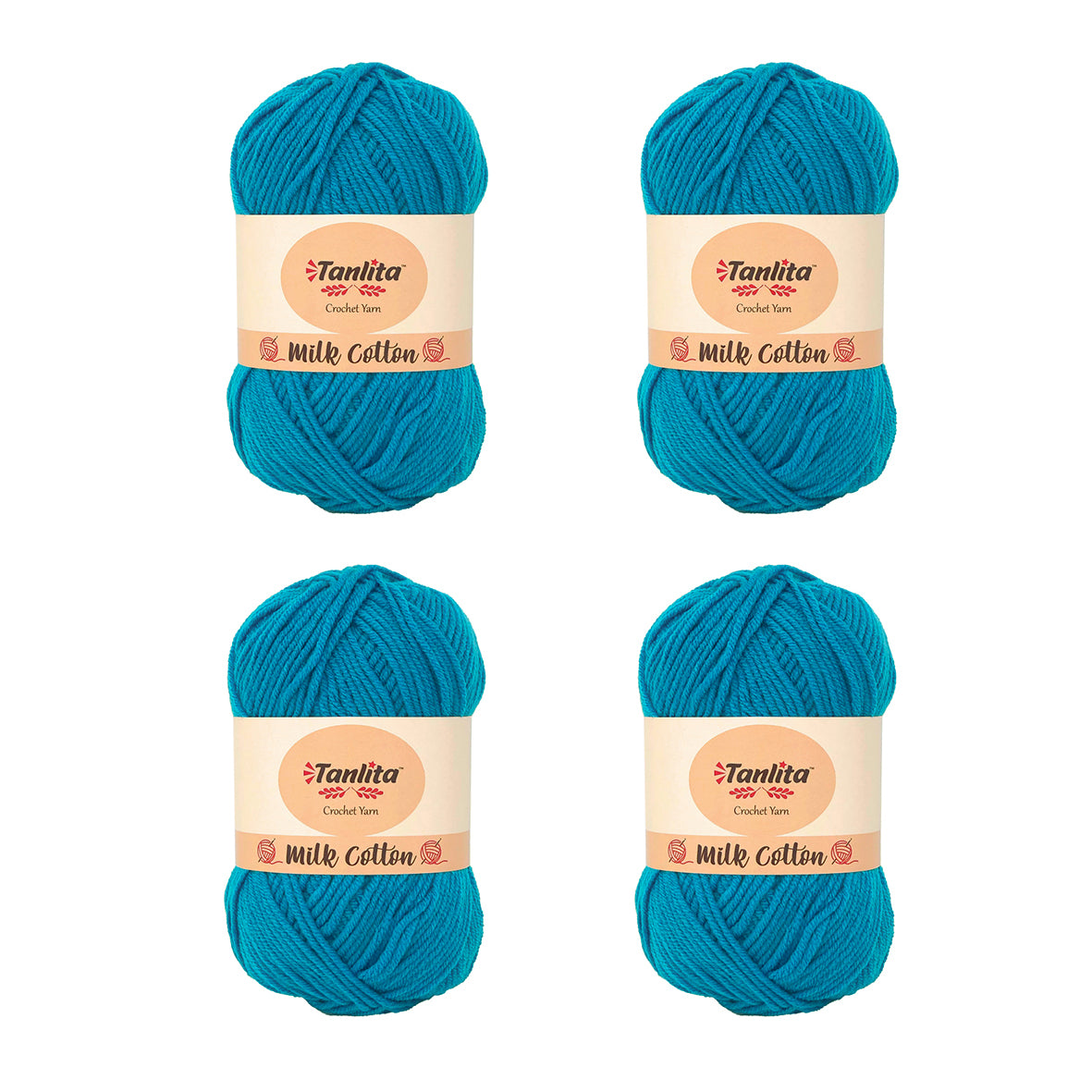 4 Roll Milk Cotton Crochet Yarn 200g, 440 Yards (71 Lake Blue)
