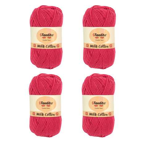 4 Roll Milk Cotton Crochet Yarn 200g, 440 Yards (74 Hot Pink)