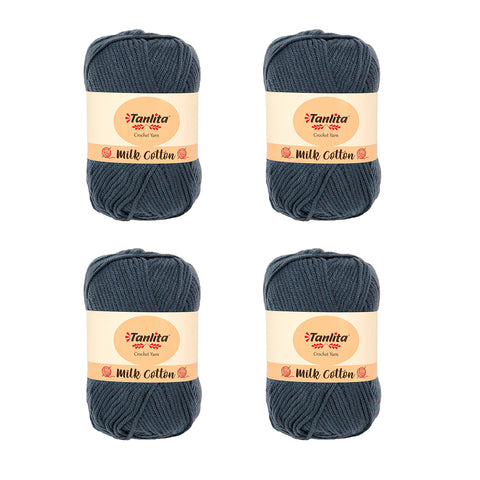 4 Roll Milk Cotton Crochet Yarn 200g, 440 Yards (76 Medium Navy)