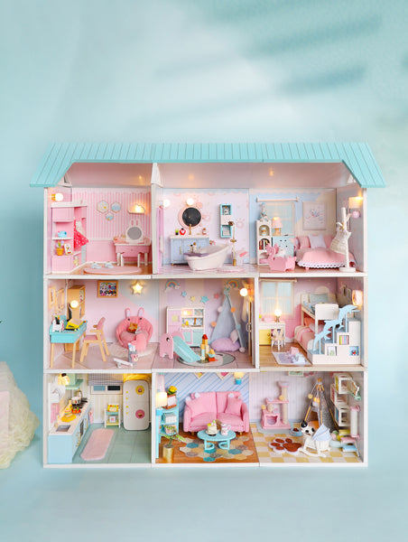 Miniature Modern DIY Dollhouse Kit, with LED, Dust Cover, Collectible Dollhouse (S2009)