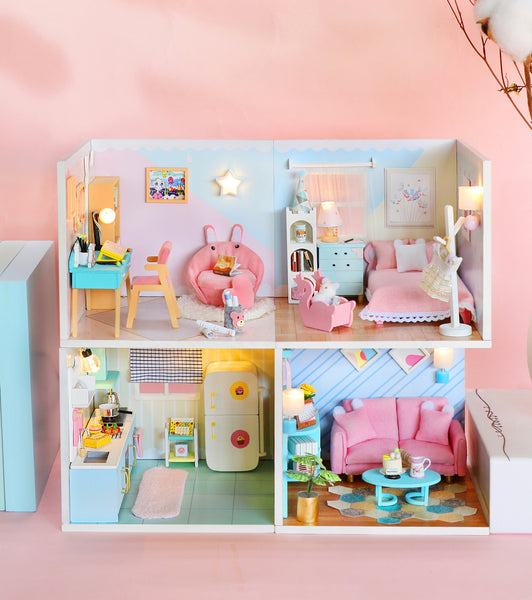 Miniature Modern DIY Dollhouse Kit, with LED, Dust Cover, Collectible Dollhouse (S2009)